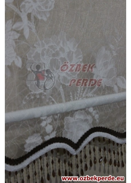 Beyaz Güllü Tül Stor Perde  80x260